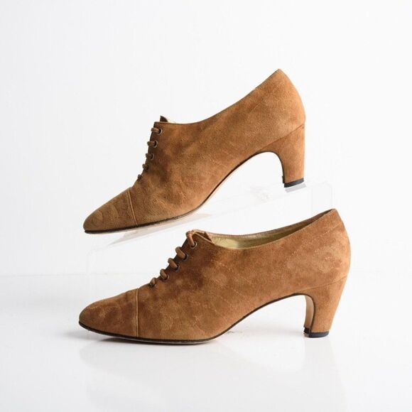 Vintage Escada Womens Brown Suede Lace Up Heels Shoes Bootie US 6 Made Italy - Picture 5 of 8